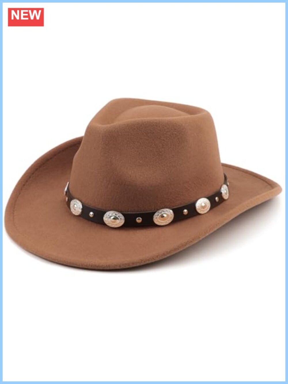 Felt Wide Brim Cowboy Hat with Belt Buckle Adjustable Strap Unisex